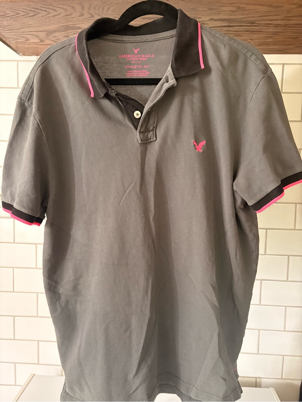American Eagle Outfitters Gray Polo with Pink Accents